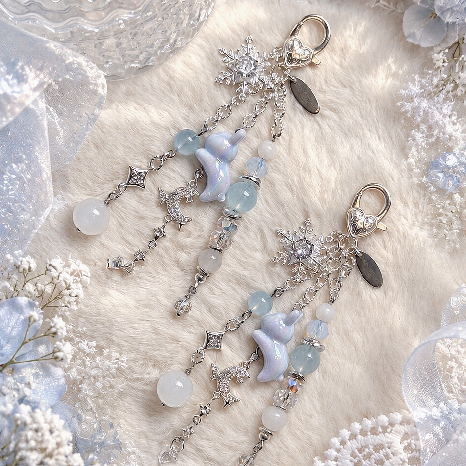 WINTER RABBIT Dangle in Aquamarine & White Jade