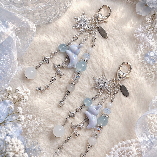 WINTER RABBIT Dangle in Aquamarine & White Jade