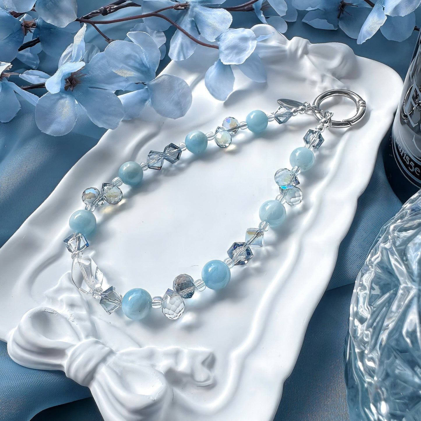 Blue Serenity in Aquamarine, Faceted Clear Quartz