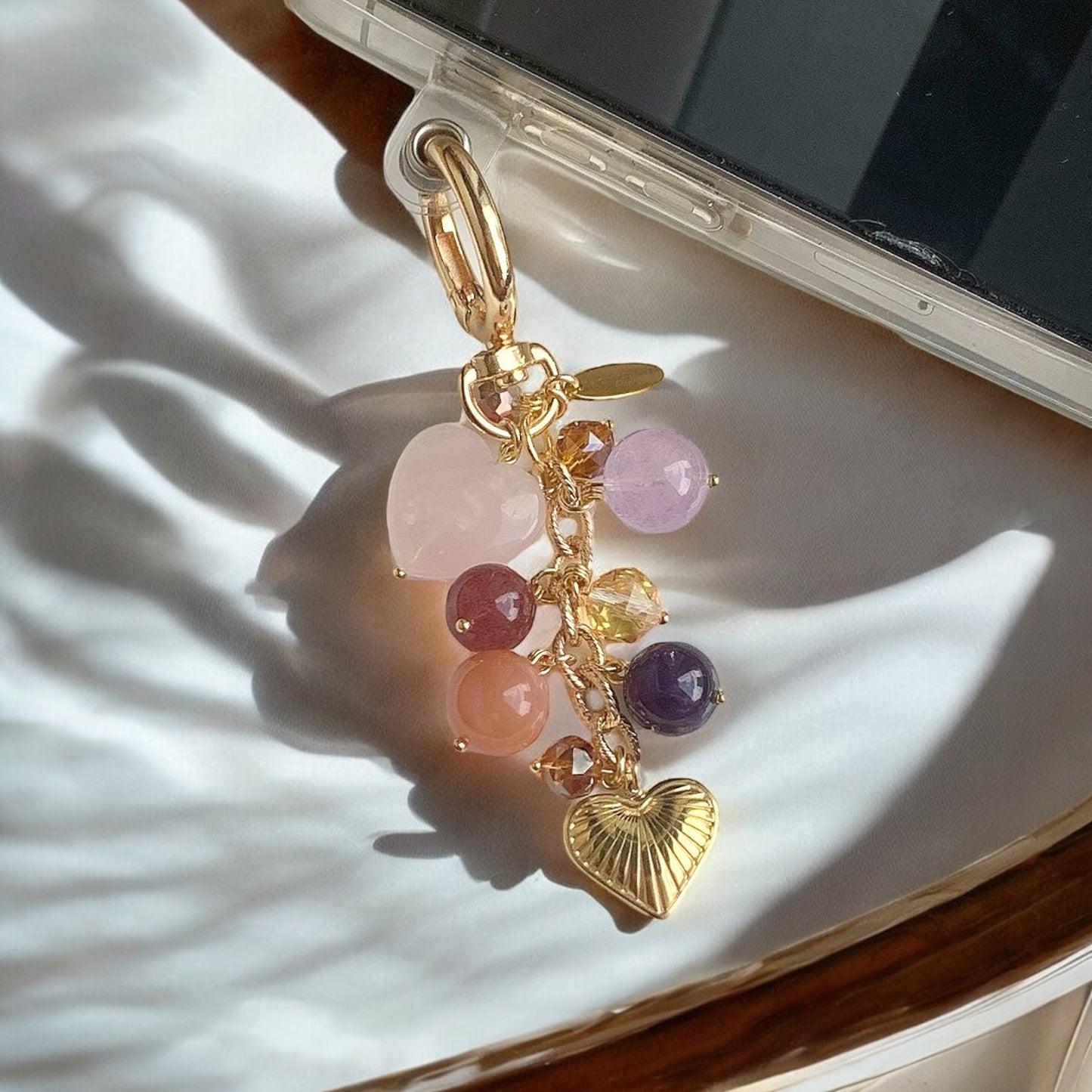 CELINA in Rose Quartz, Lavender Amethyst, Strawberry Quartz, Sunstone, Deep Purple Amethyst