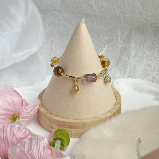 LINDY Pushpull Chain in Ametrine, Black-Gold Rutile Quartz & Honey Citrine [WS:13-17cm]