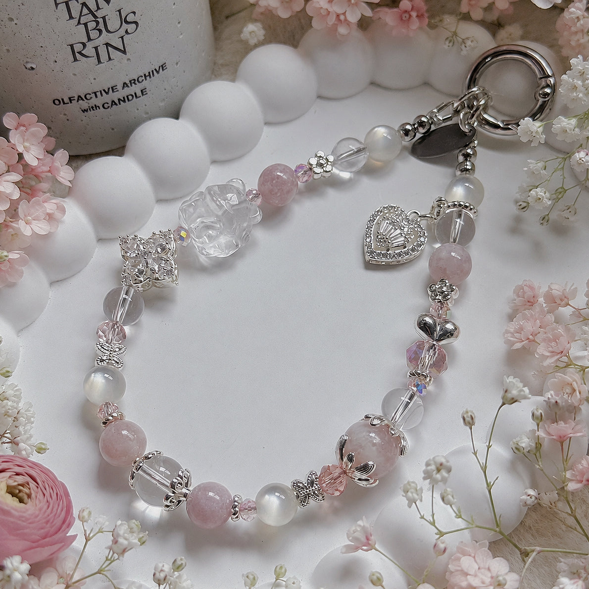 [Mini: 13cm] GISELLE Nine-tailed Fox in Pink Lepidolite & Clear Quartz