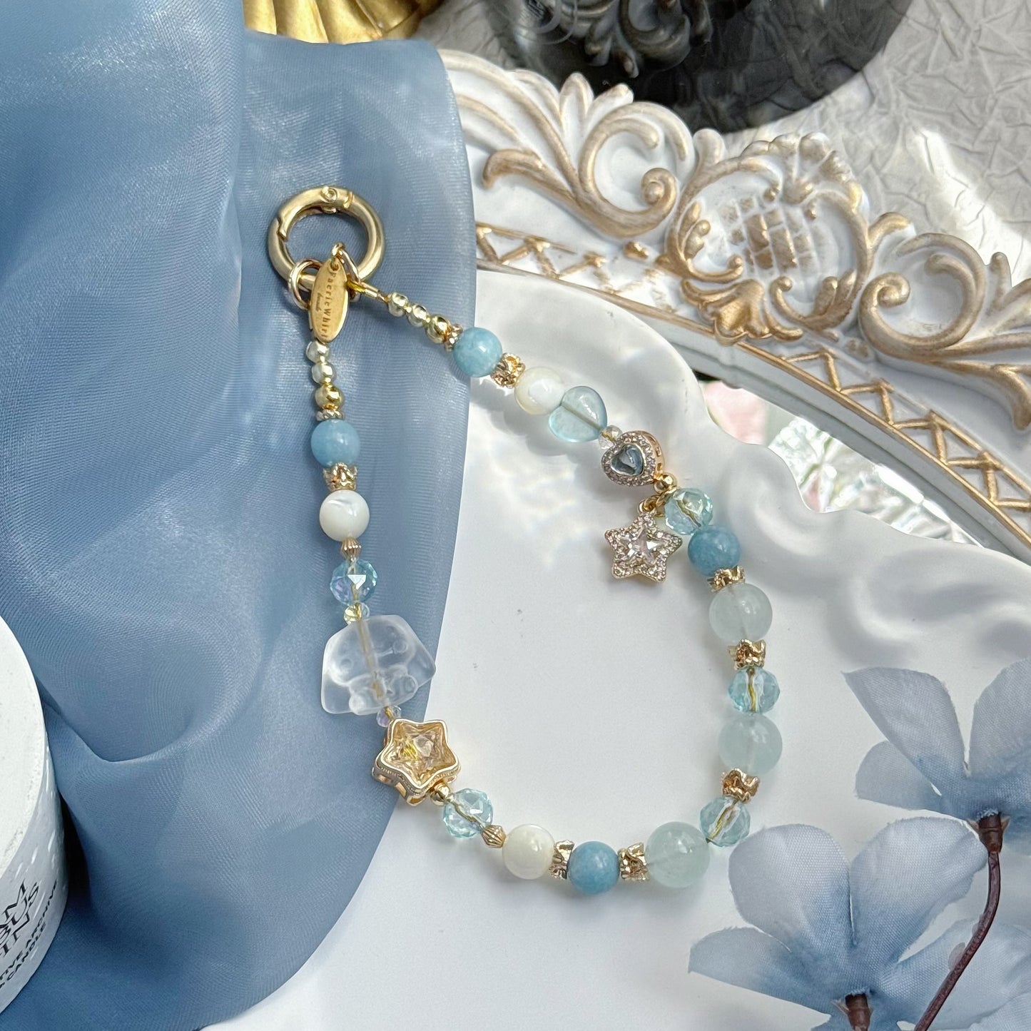 [Mini: 13.5cm] Starry Cinna in Clear Quartz, Aquamarine, Blue Aventurine & White Conch
