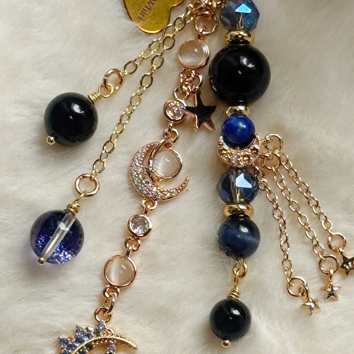 MYSTIC MOON Dangle in Black Tourmaline, Blue Tiger’s Eye & Lapis Lazuli