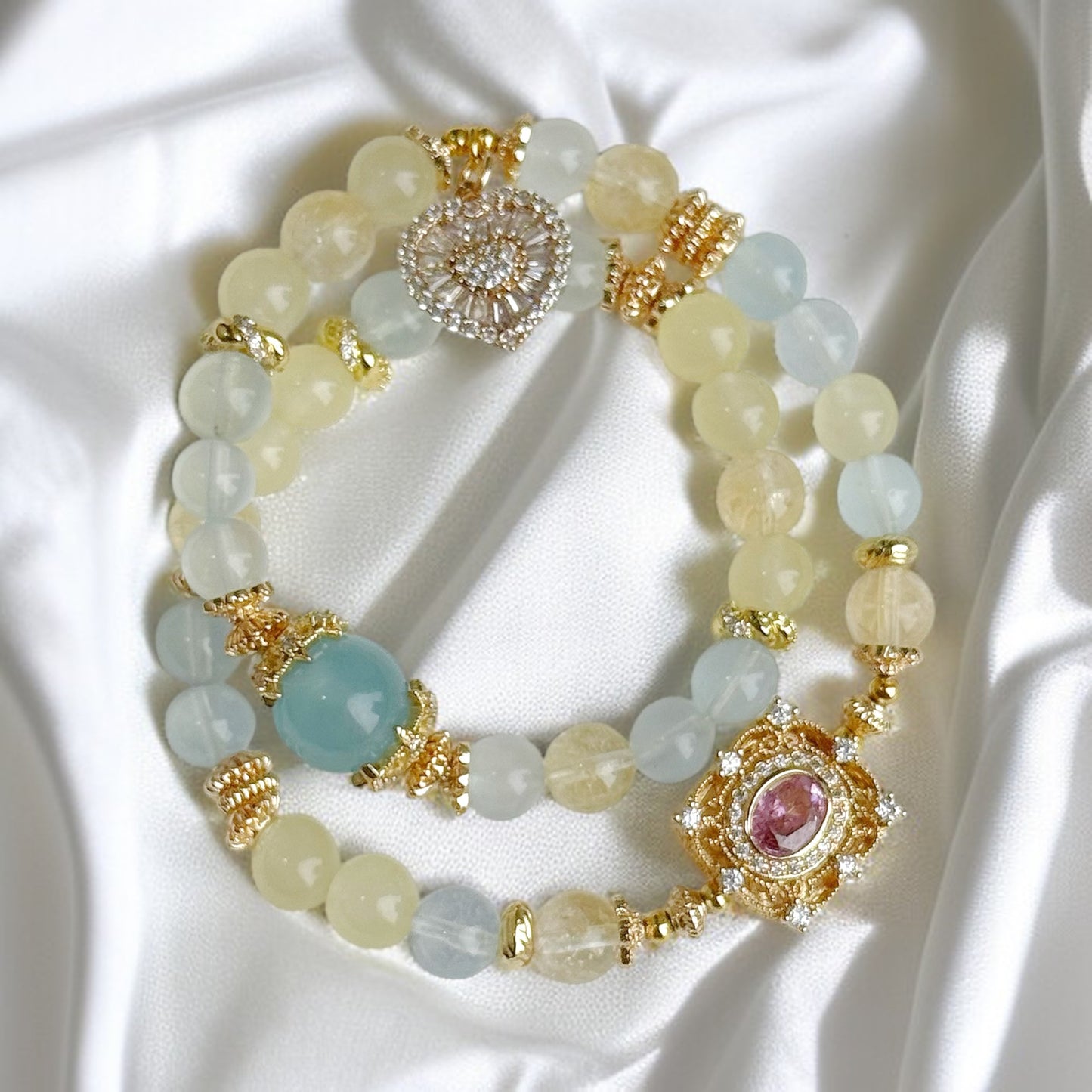 ALICE in Aquamarine, Yellow Azeztulite & Yellow Chalcedony [Wrist:15-16cm]
