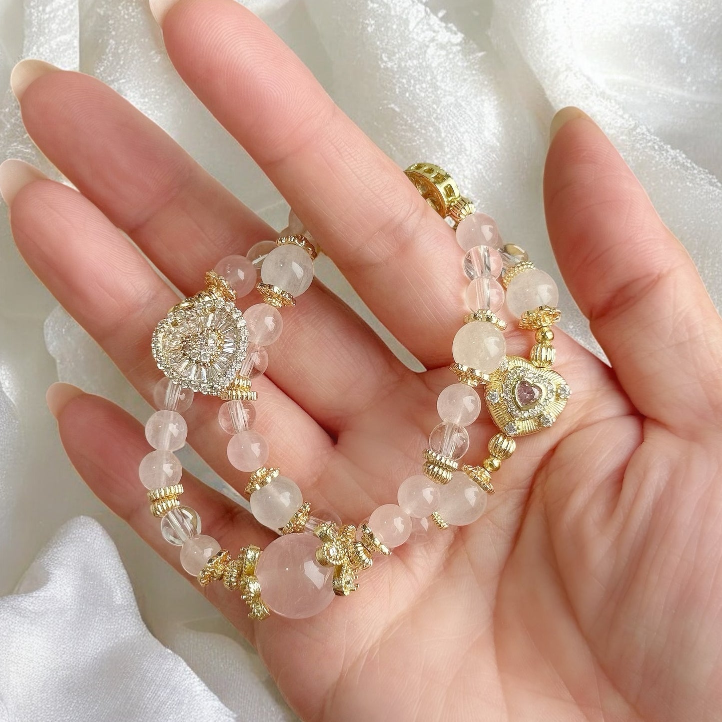 ADELIA in Moonstone, Rose Quartz & Clear Quartz [Wrist: 14-15cm]