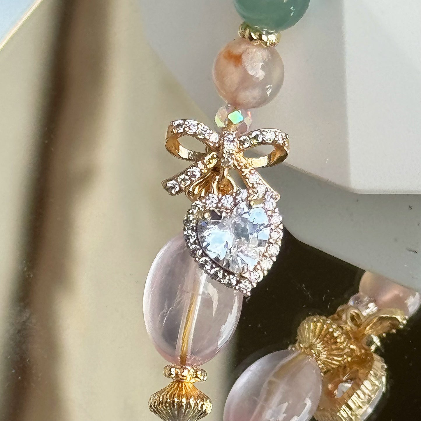Elodie in Jelly Rose Quartz, Blue Aventurine, Blue-Green Aventurine & Flower Agate