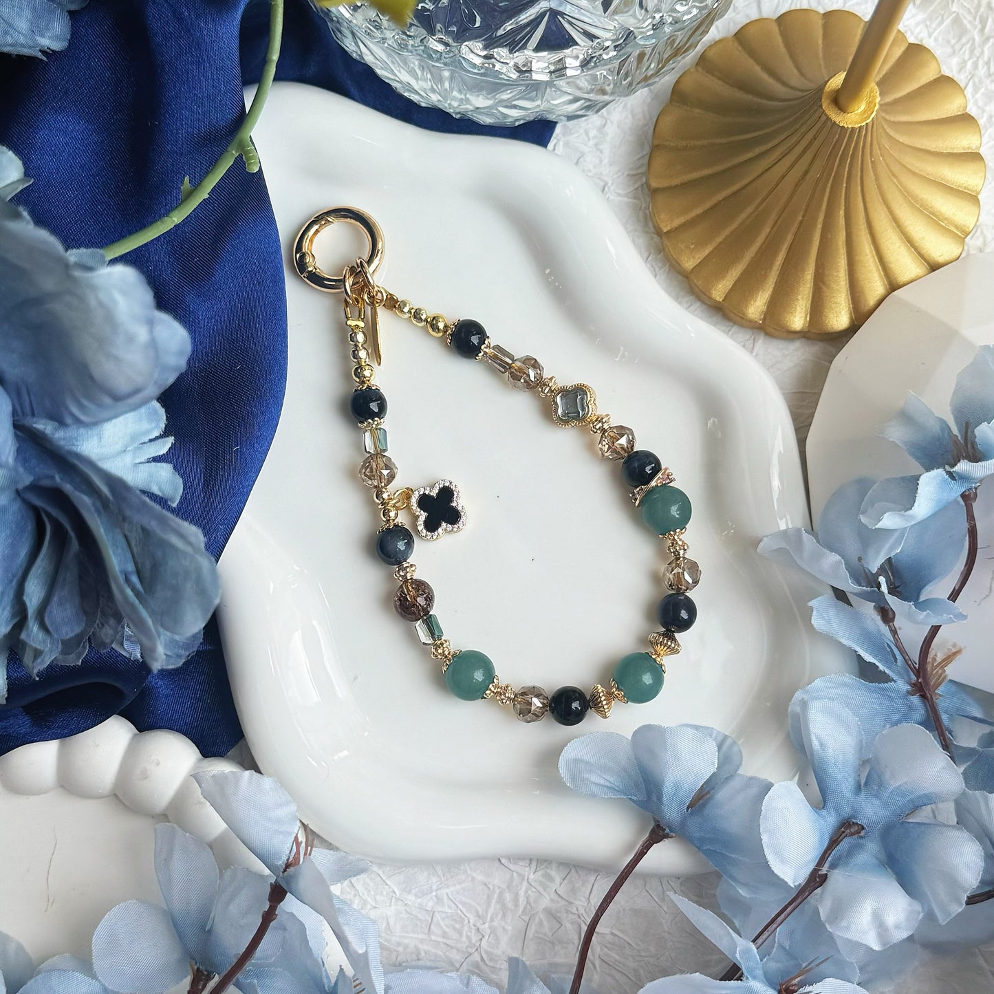 [Mini: 13cm] BLUVER in Blue Tiger Eye, Black-Gold Super 7, Blue-Green Chalcedony