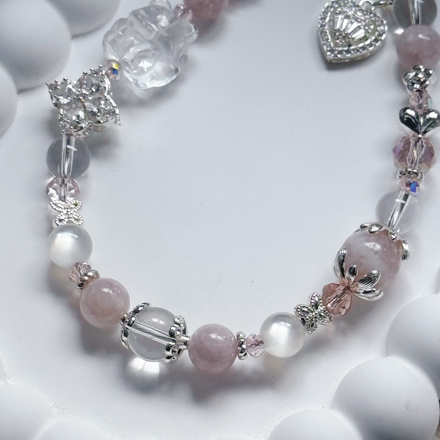 [Mini: 13cm] GISELLE Nine-tailed Fox in Pink Lepidolite & Clear Quartz
