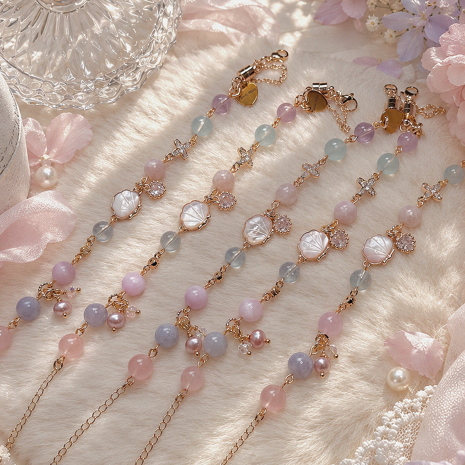 [WS: 14-18cm] OCEAN HUES in Aquamarine, Kunzite, Blue Rose Quartz, Rose Quartz, Pink Lepidolite, Lavender Amethyst & Freshwater Pearl
