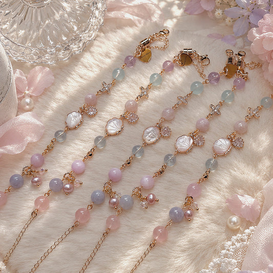 [WS: 14-18cm] OCEAN HUES in Aquamarine, Kunzite, Blue Rose Quartz, Rose Quartz, Pink Lepidolite, Lavender Amethyst & Freshwater Pearl