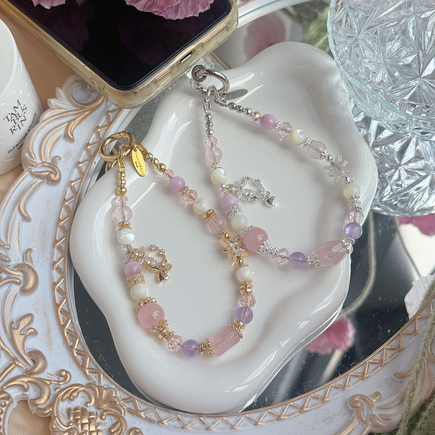[Mini: 12.5cm] ELYSIA in Rose Quartz, Kunzite, Lavender Amethyst & White Trochus