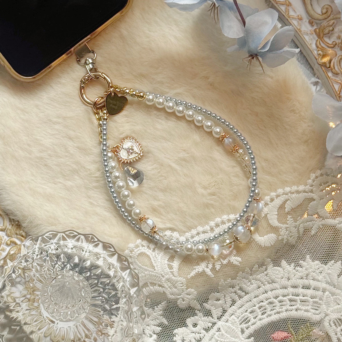 [Mini:13cm] ANASTASIA in Blue Sheen Moonstone & White/Babyblue Faux Pearls