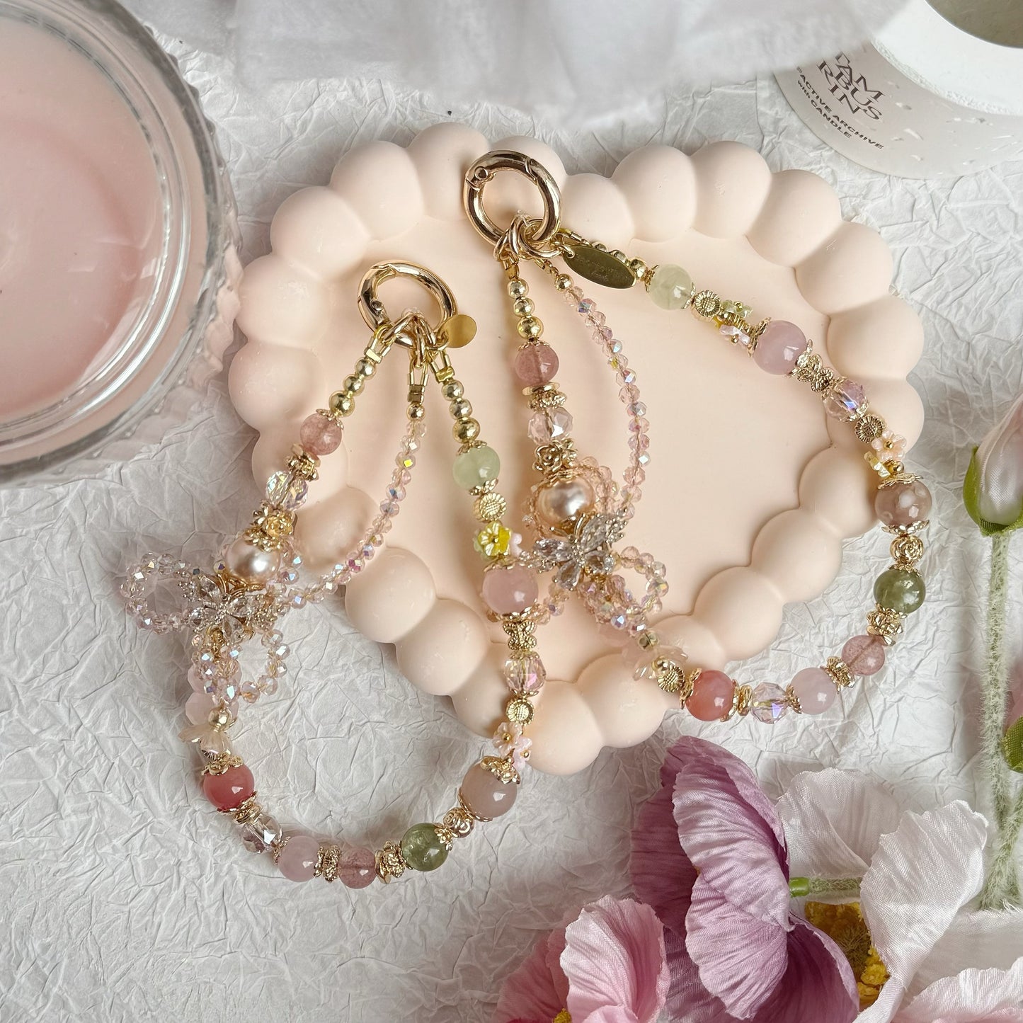 [Mini:13cm] Petal & Bloom in Rose Quartz, Strawberry Quartz, Flower Agate, Green Mica, Prehnite & Yan Yuan Agate