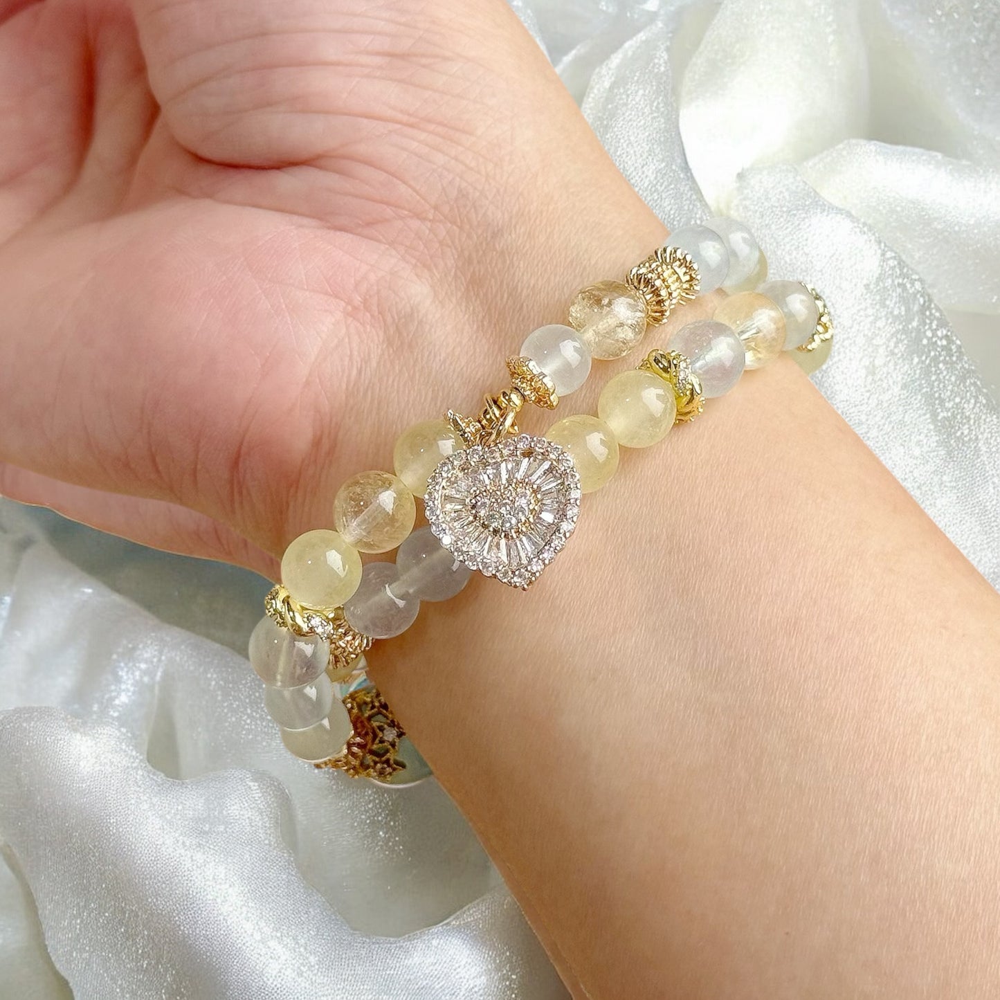 ALICE in Aquamarine, Yellow Azeztulite & Yellow Chalcedony [Wrist:15-16cm]