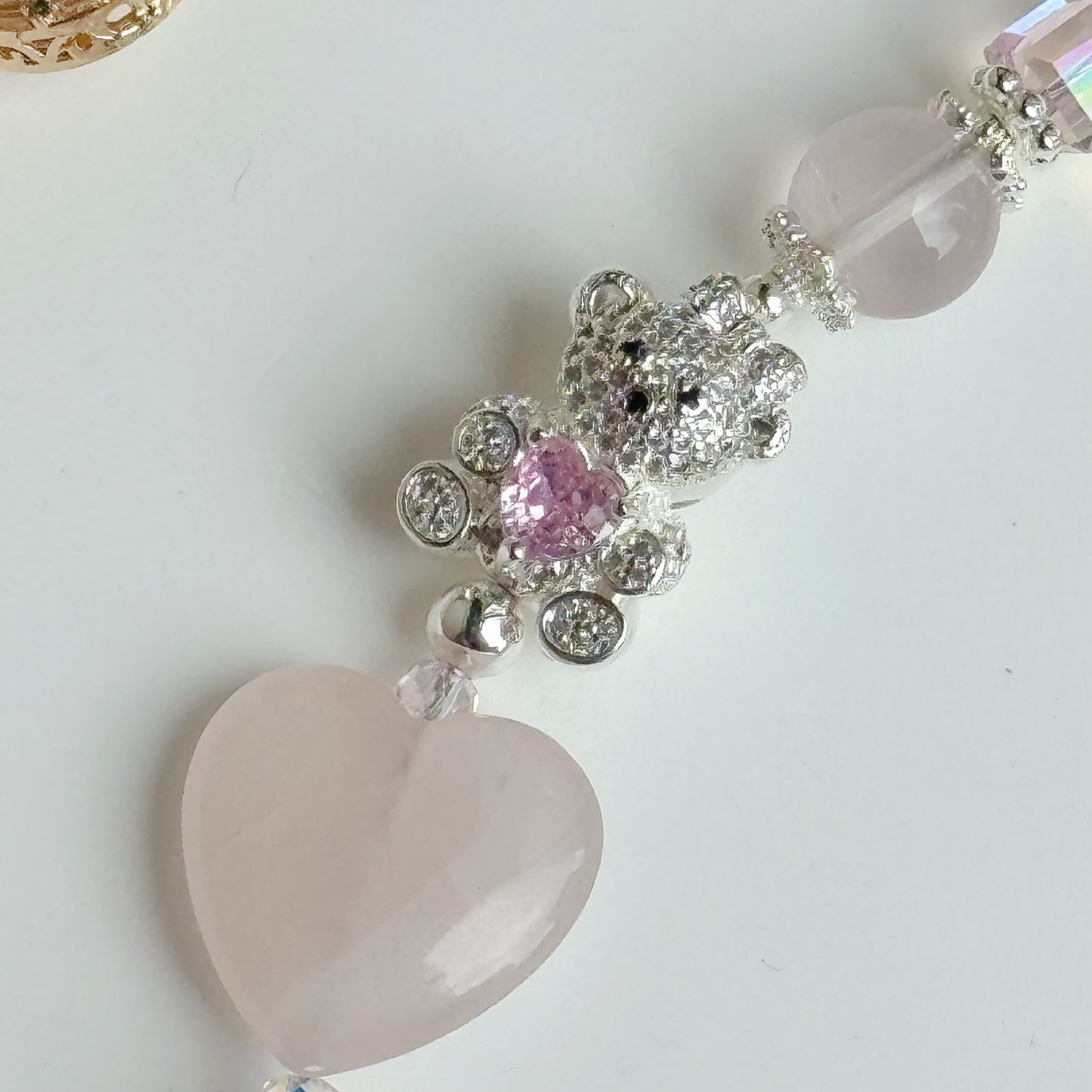 [Mini: 13cm] Beary Hearty in Clear Rose Quartz