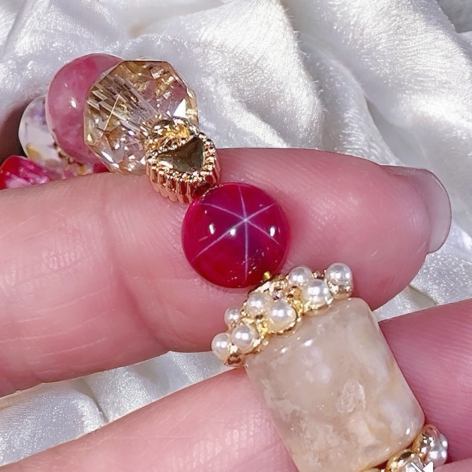 [Mini: 13cm] Red Starlet in Star Ruby, Flower Agate, Rhodonite & Rose Quartz
