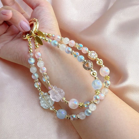 Nixi NTF 九尾狐 in Moonstone & Rose Quartz or Aquamarine