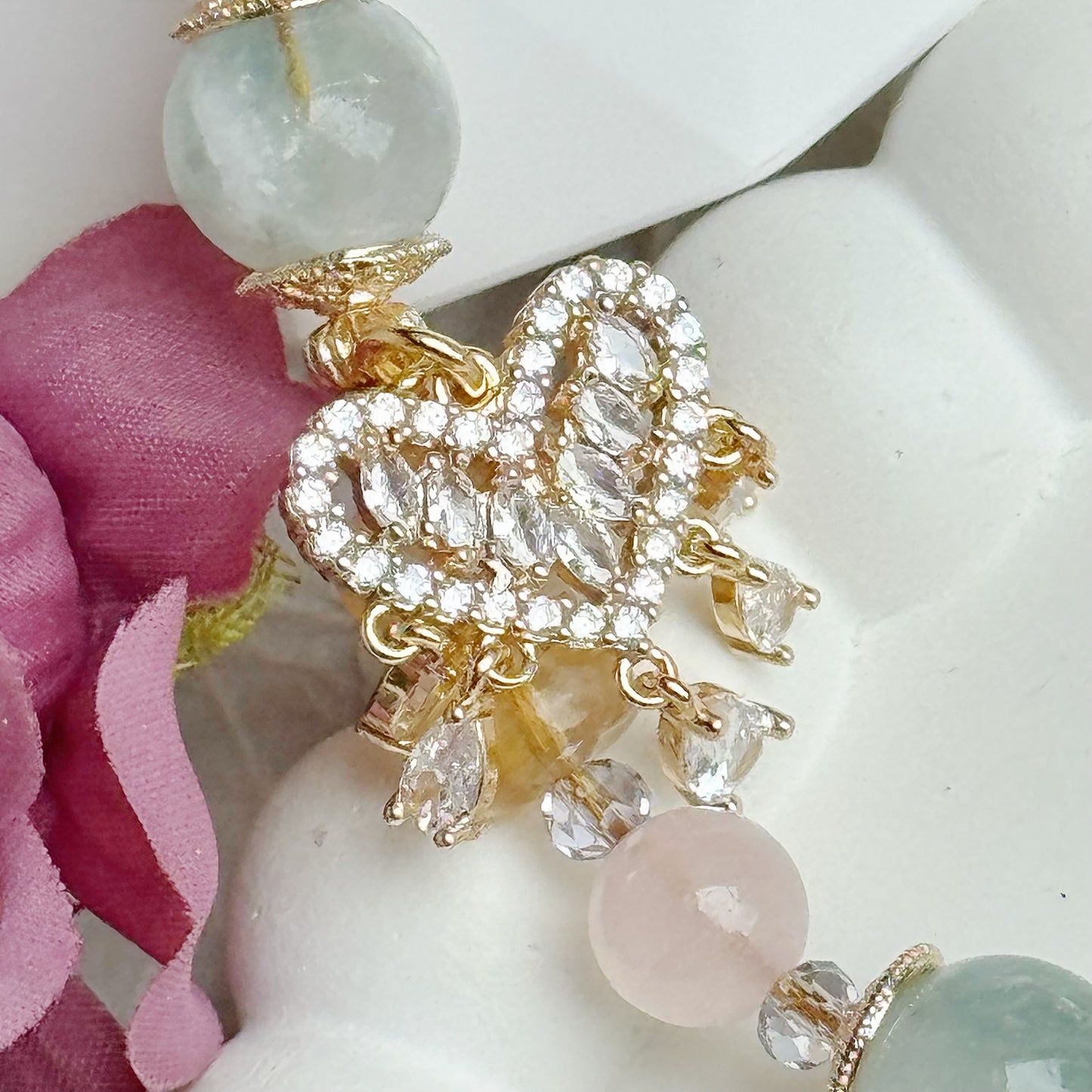 [Mini: 12.5cm] Wildberry Heart in Green Feather Fluorite, Kunzite, Citrine & Rose Quartz