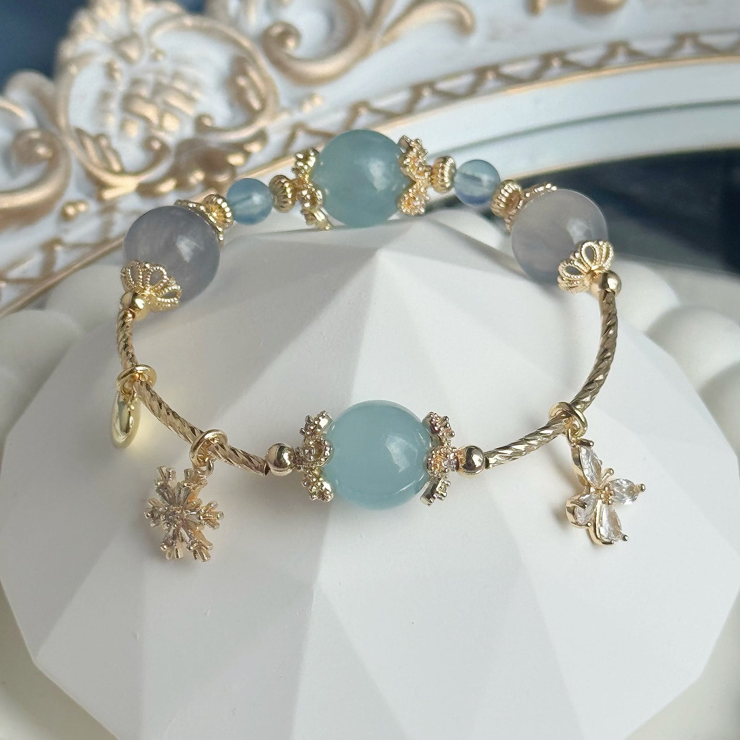 EMMA in Aquamarine &  Silky Blue Fluorite [WS: 14.5-15CM]