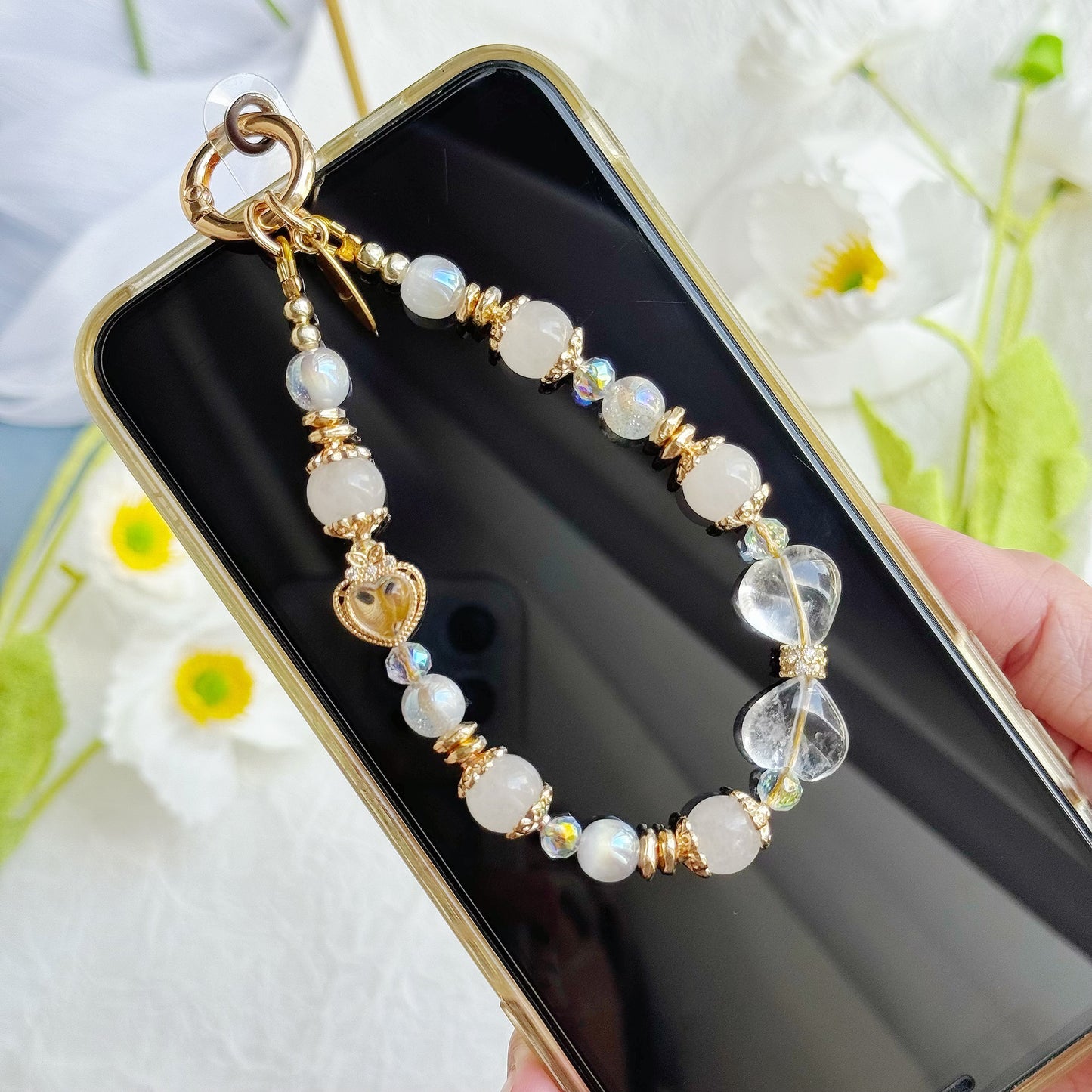 [Mini 12.5cm] Angel's Bow in White Jade & Clear Quartz