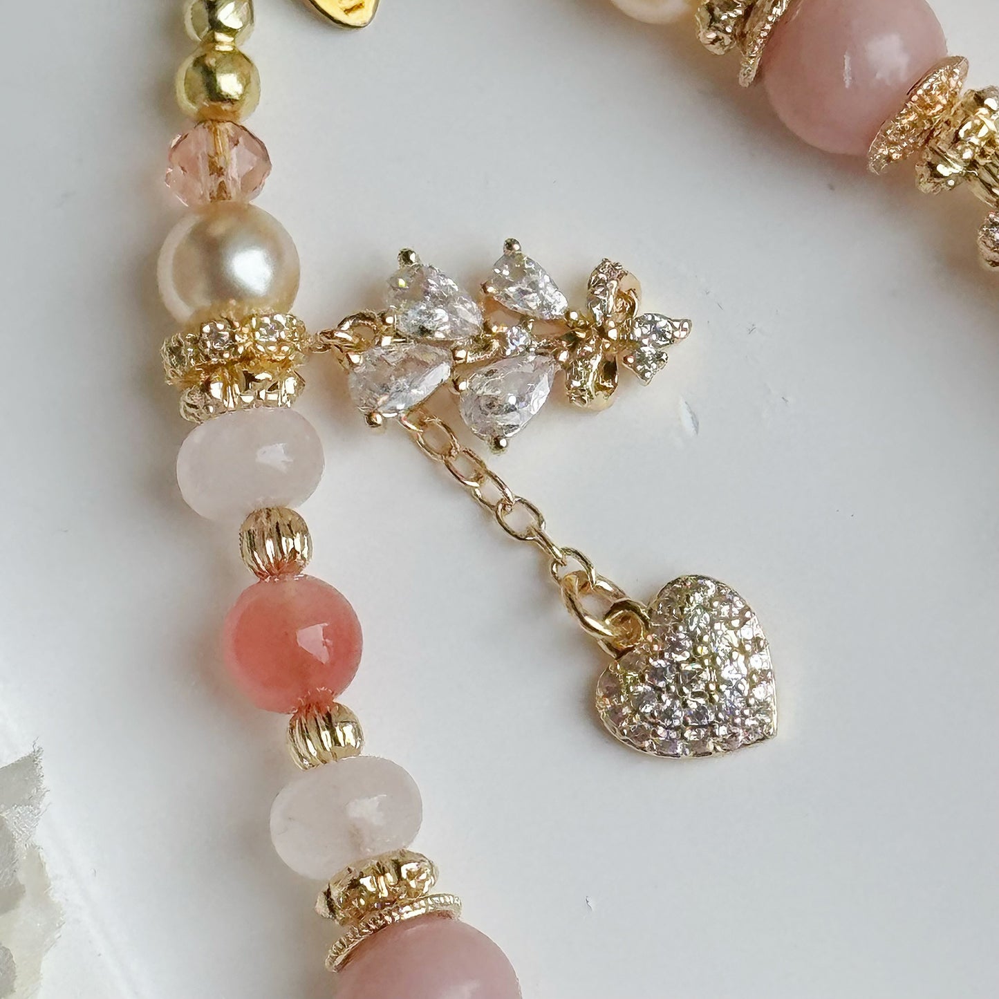 [Mini: 13cm] BLUSH BEARIE in Pink Opal, Yan Yuan Agate & Rose Quartz