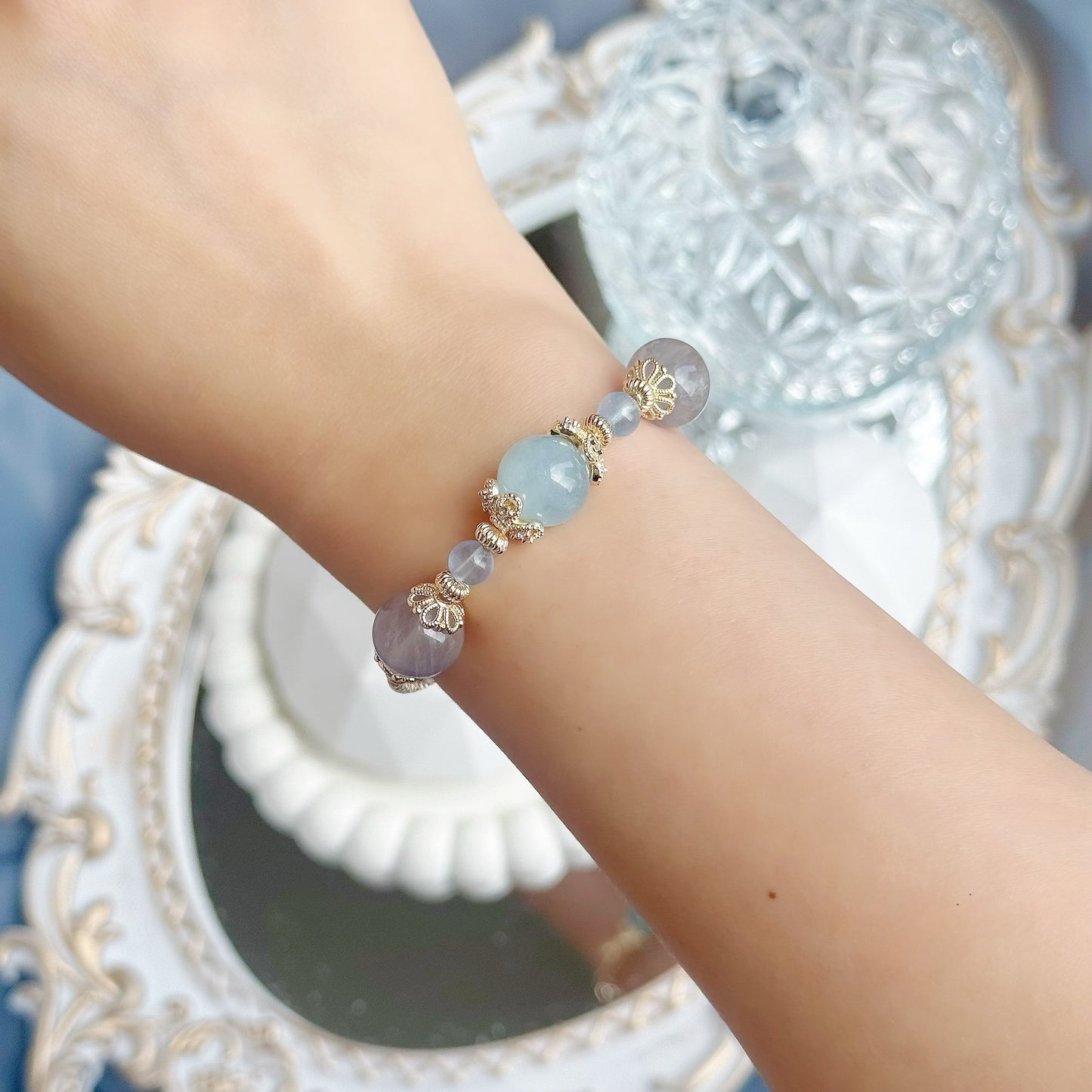 EMMA in Aquamarine &  Silky Blue Fluorite [WS: 14.5-15CM]