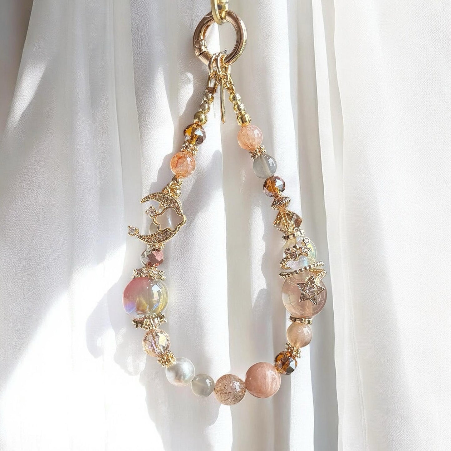 [Mini: 13.5cm] Nightshine in Red Gum Flower, Sunstone, Grey Moonstone & Black-Gold Super Seven