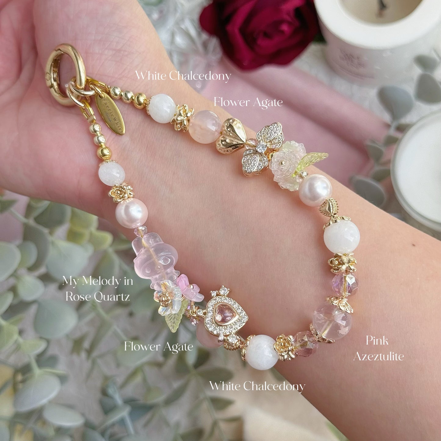 [Mini: 13.5cm] My Melody's Garden in Rose Quartz, Flower Agate, White Chalcedony & Pink Azeztulite