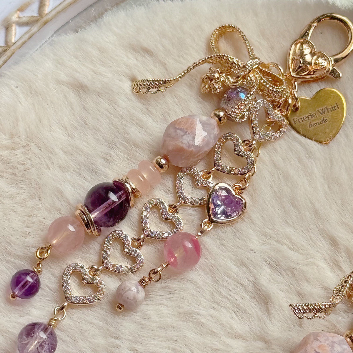 GIRLY HEART Dangle in Amethyst, Flower Agate, Sakura Rhodonite & Rose Quartz