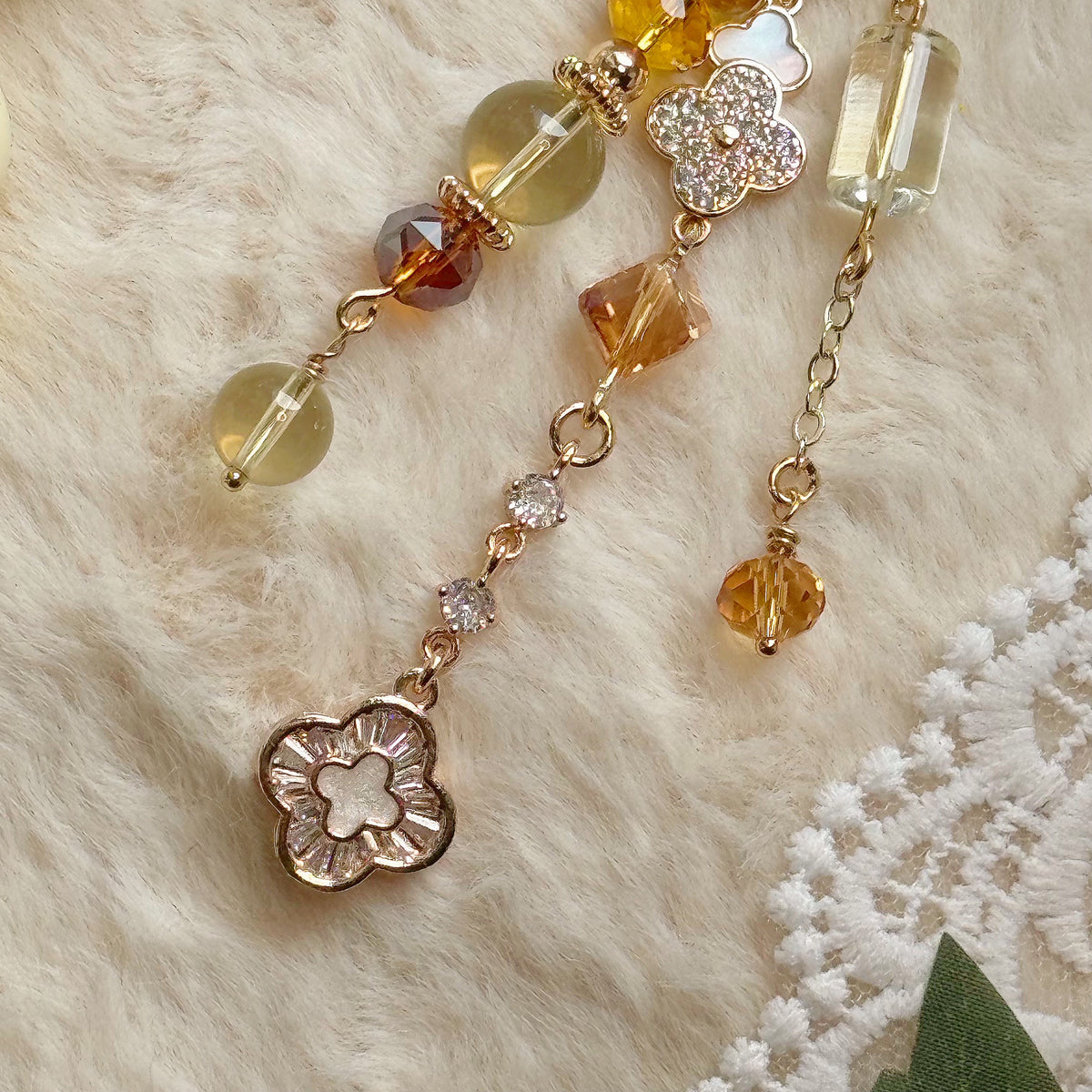 CITRINE GARDEN Dangle in Citrine & Mother of Pearl Butterfly