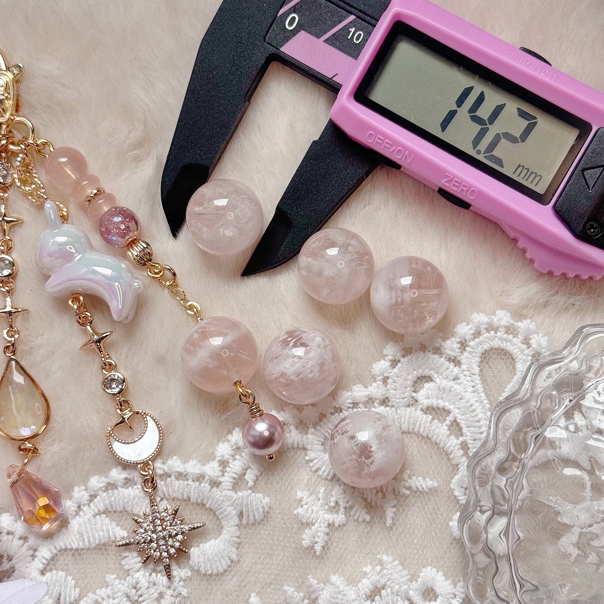 MOON MIFFY Dangle in Pink Snow Phantom Quartz & Rose Quartz