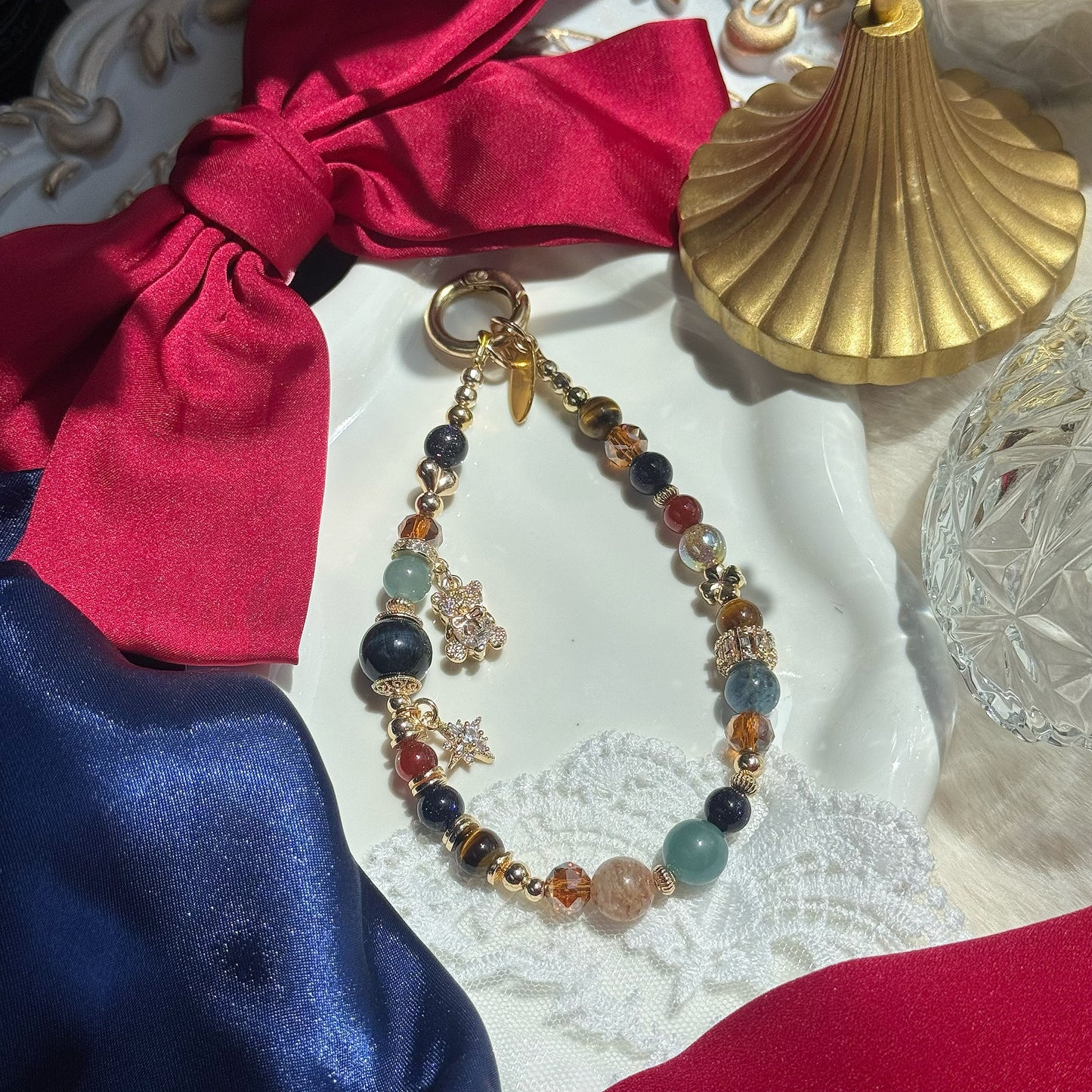 [Mini: 13cm] Ralph's Midnight Magic  in Blue/Yellow Tiger Eye, Garnet, Garden Quartz, Devil Aquamarine, Blue Sandstone& Blue-Green Chalcedony