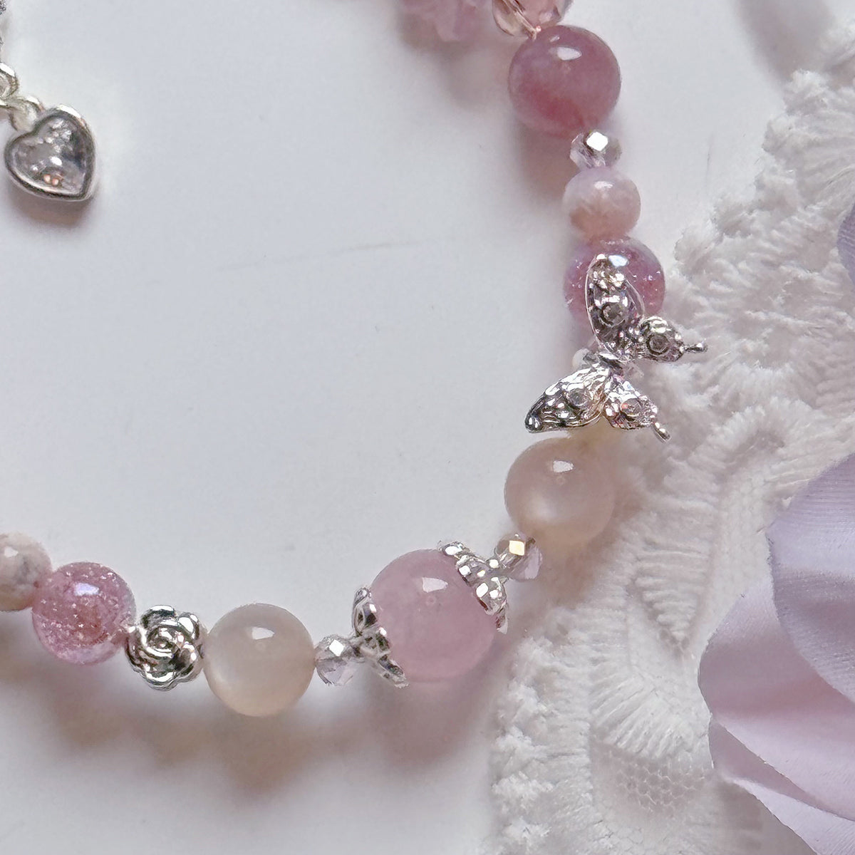 [Mini: 12cm] PASTEL HAVEN in Peach Moonstone, Lavender Rose Quartz, Rose Quartz & Flower Agate