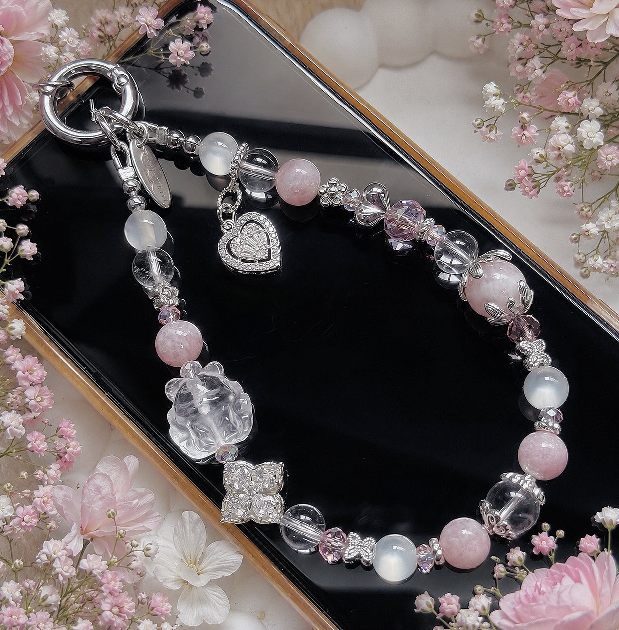 [Mini: 13cm] GISELLE Nine-tailed Fox in Pink Lepidolite & Clear Quartz