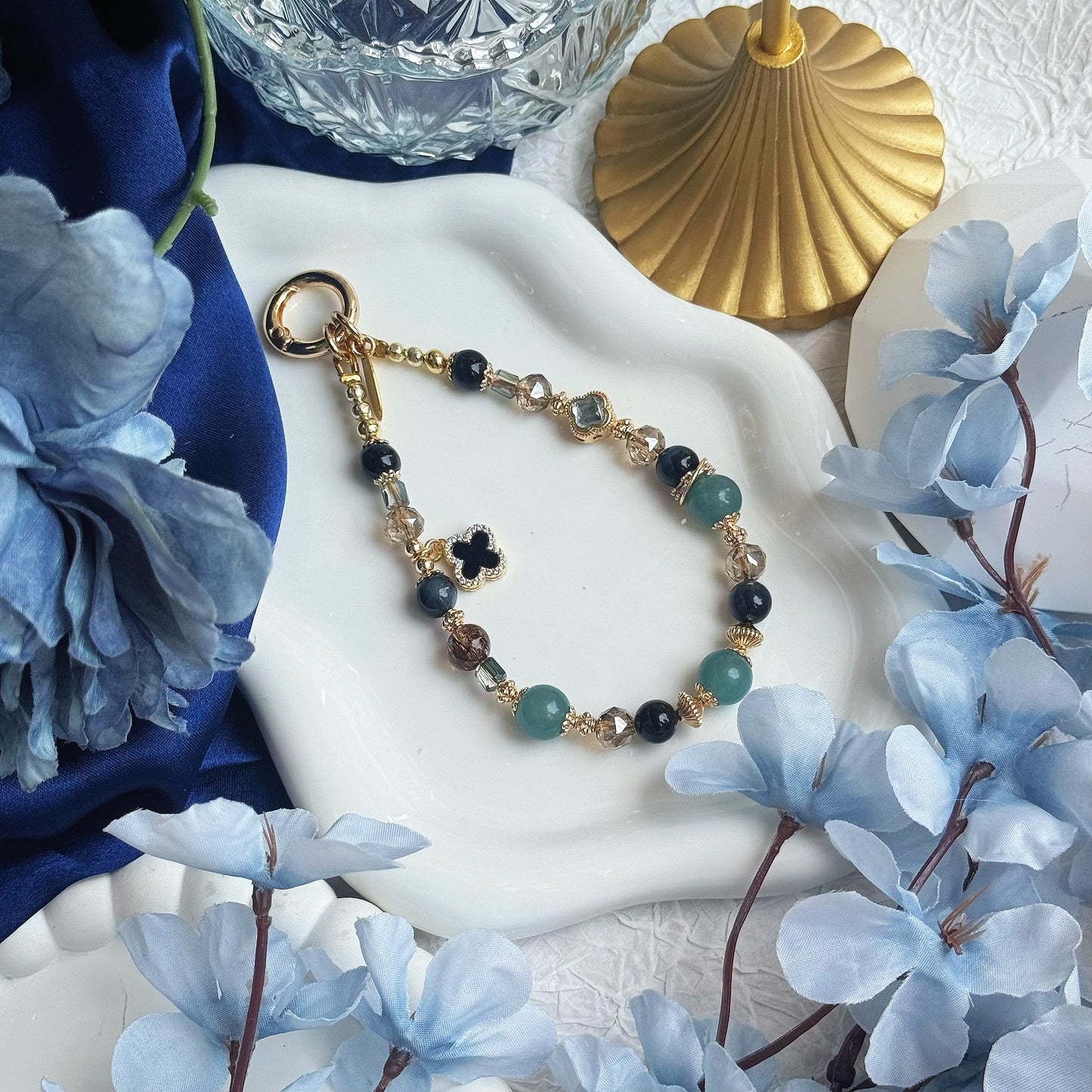 [Mini: 13cm] BLUVER in Blue Tiger Eye, Black-Gold Super 7, Blue-Green Chalcedony
