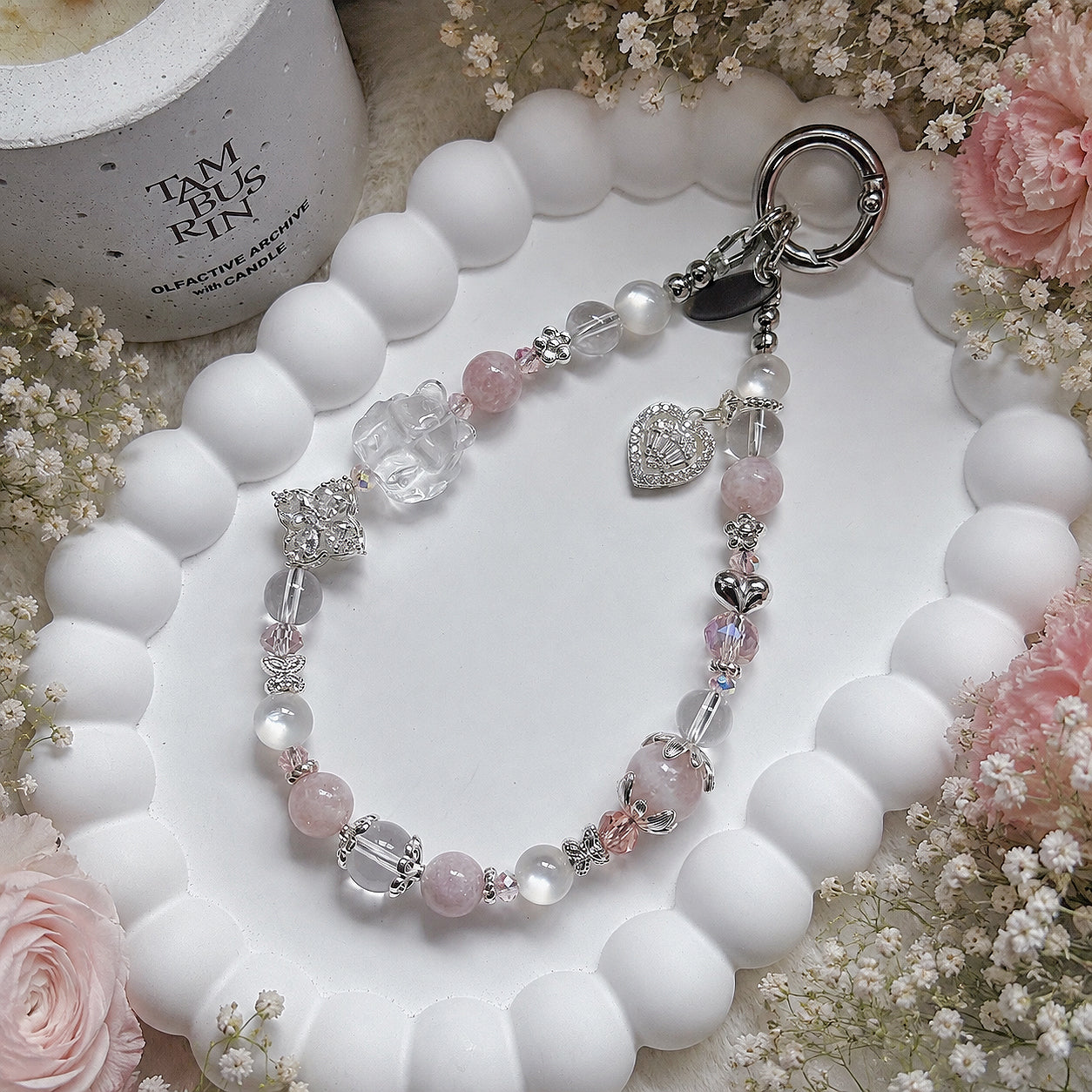 [Mini: 13cm] GISELLE Nine-tailed Fox in Pink Lepidolite & Clear Quartz