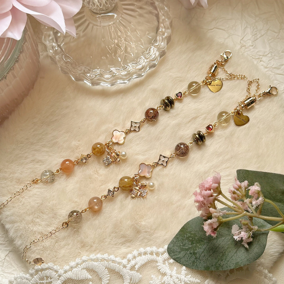 [WS: 13.5-18cm] CLOVERWISH in Black-Gold Super Seven, Golden Rutile Quartz, Brazil Citrine, Sunstone & Pyrite