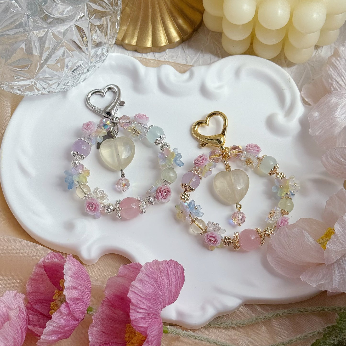 Lemon Heart Blossom in Lemon Citrine, Aquamarine, Prehnite, Rose Quartz, Brazil Citrine & Lavender Amethyst