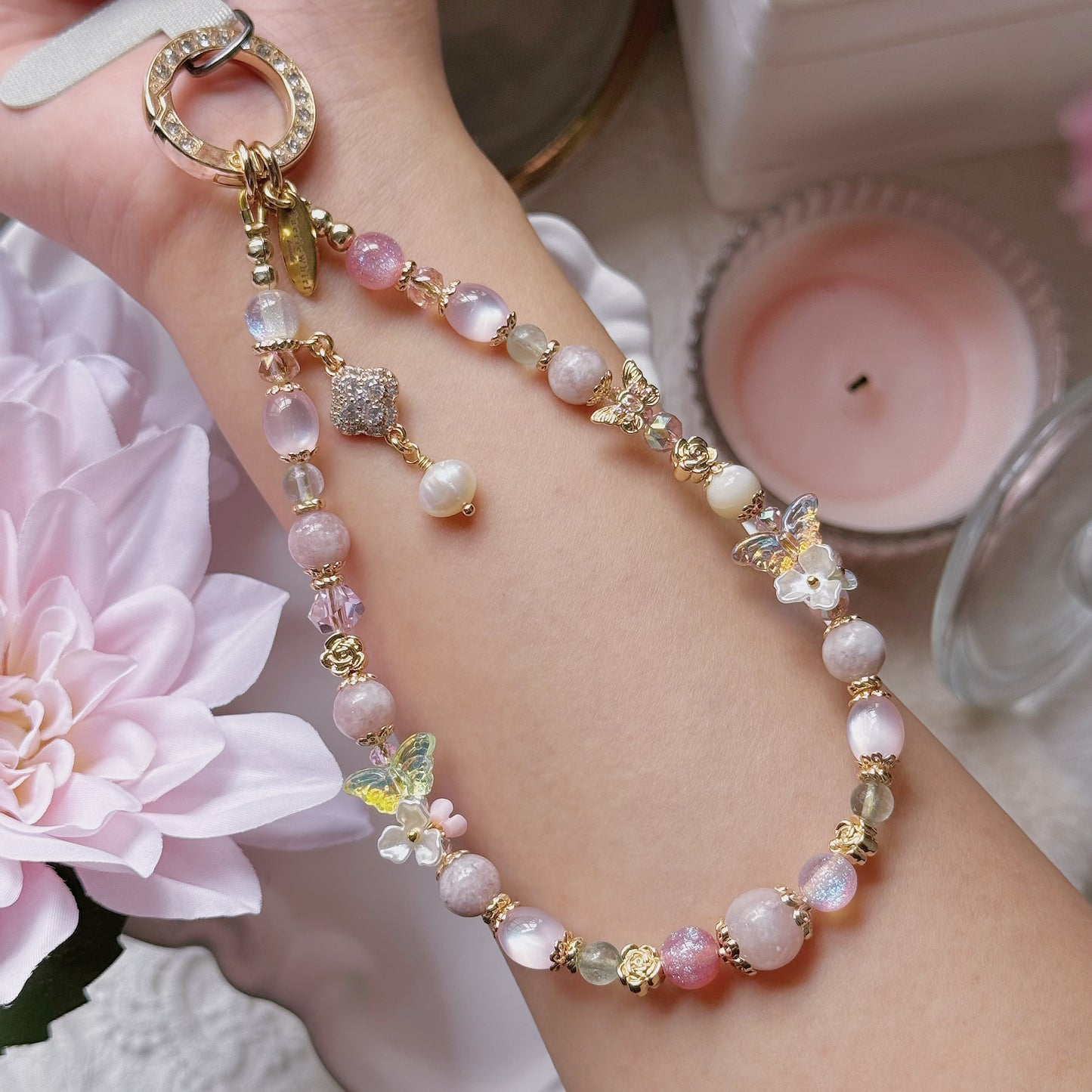 ALTHEA in Pink Lepidolite, Green Fluorite & Freshwater Pearl