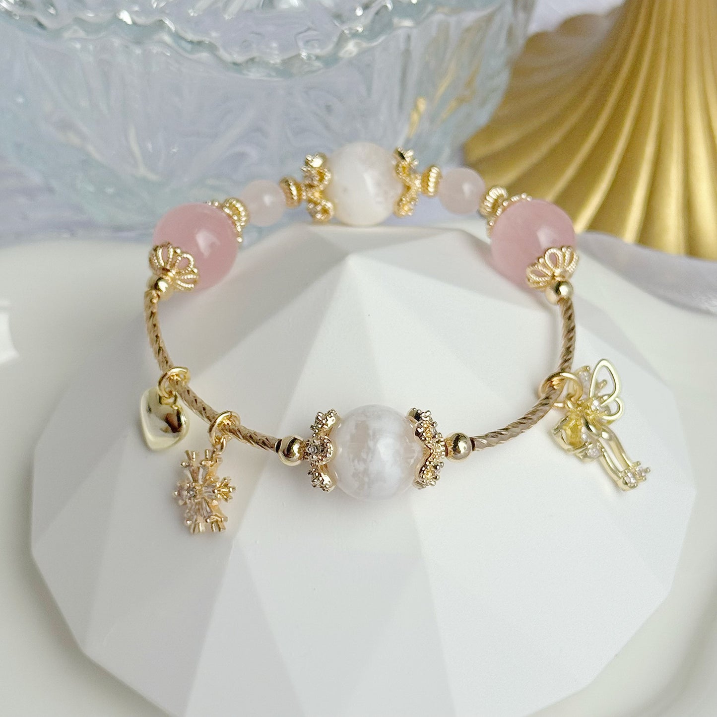 DIANA in Pink Snowflake Phantom & Madagascar Rose Quartz [ WS: 14.5 - 15cm]