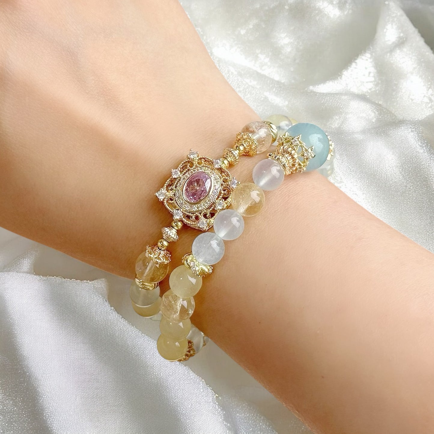ALICE in Aquamarine, Yellow Azeztulite & Yellow Chalcedony [Wrist:15-16cm]