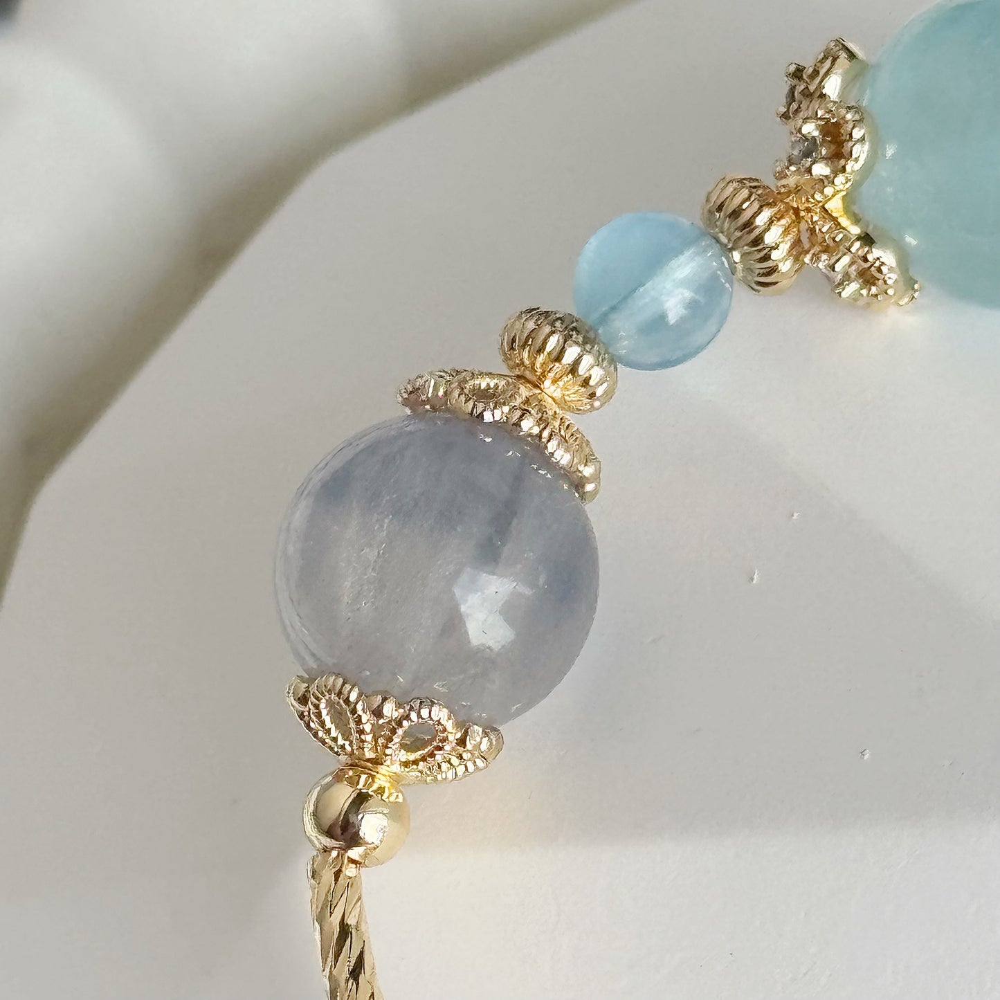 EMMA in Aquamarine &  Silky Blue Fluorite [WS: 14.5-15CM]