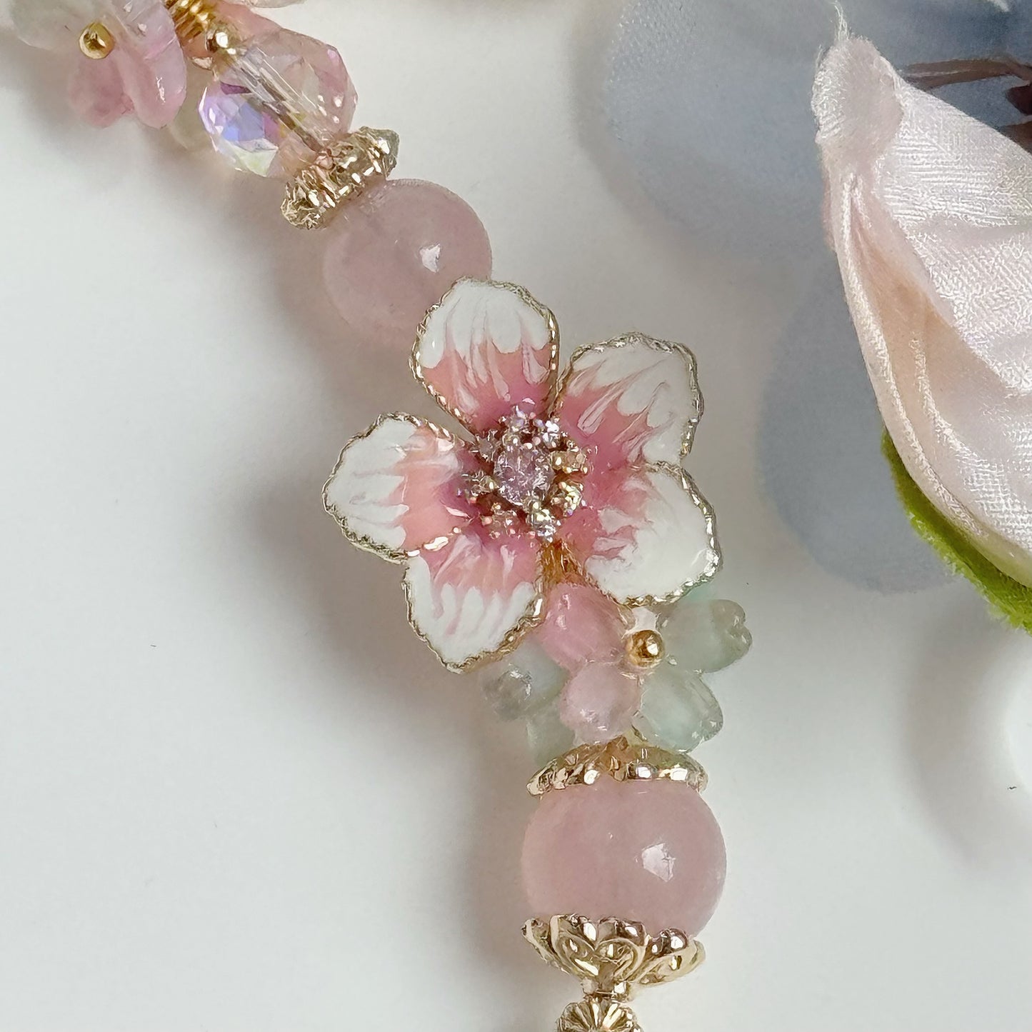 [Mini:13cm] Dahlia Floral in Rose Quartz & Blue-Green Chalcedony