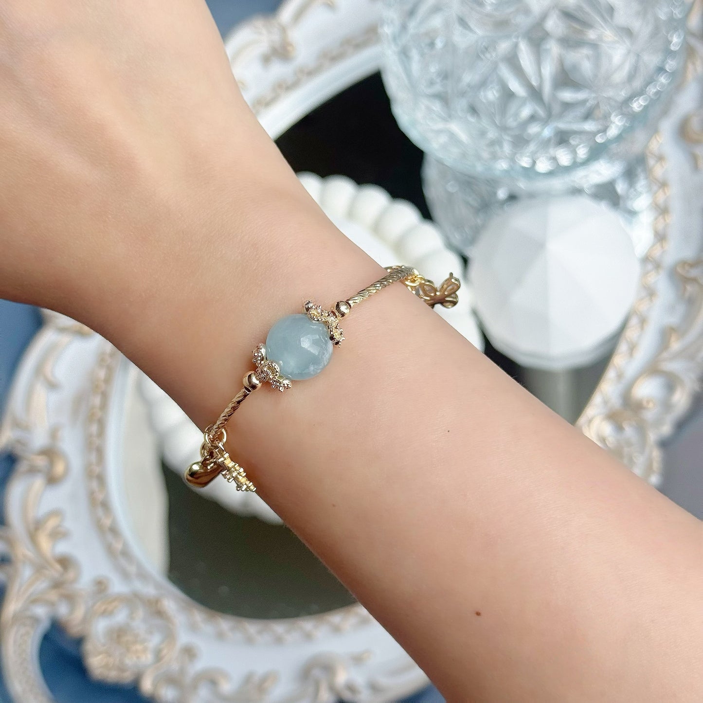 EMMA in Aquamarine &  Silky Blue Fluorite [WS: 14.5-15CM]