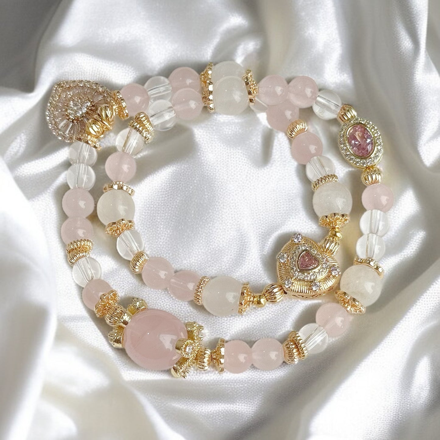 ADELIA in Moonstone, Rose Quartz & Clear Quartz [Wrist: 14-15cm]