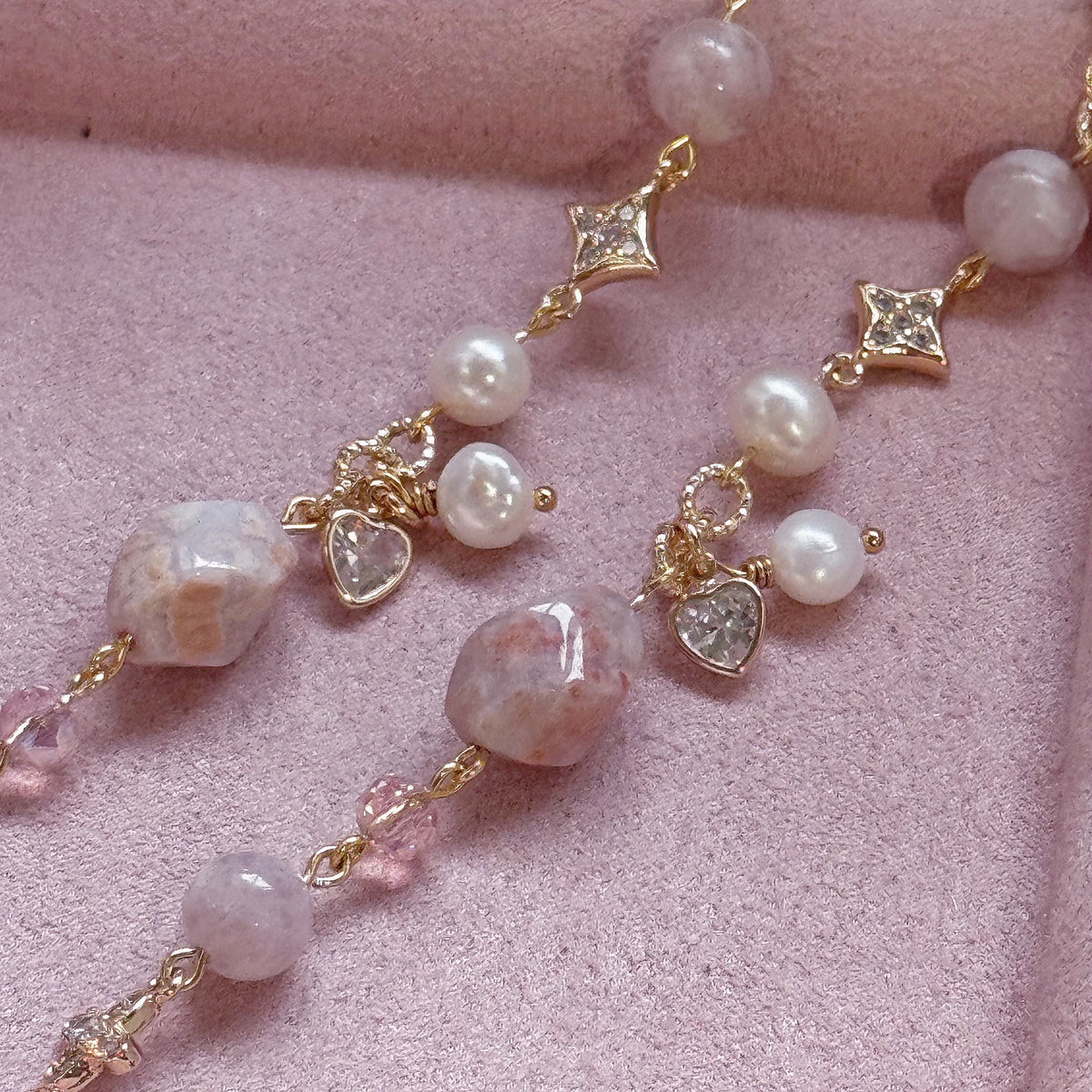 ROSIE Chain Bracelet in Flower Agate, Pink Lepidolite & Freshwater Pearl