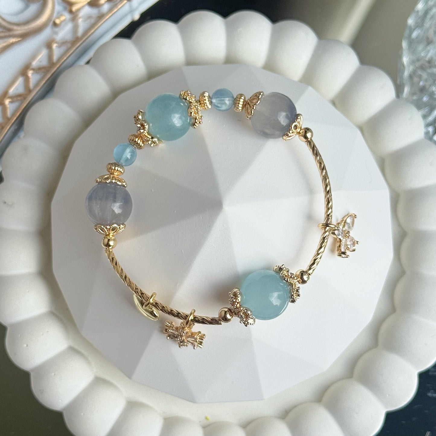 EMMA in Aquamarine &  Silky Blue Fluorite [WS: 14.5-15CM]