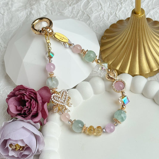 [Mini: 12.5cm] Wildberry Heart in Green Feather Fluorite, Kunzite, Citrine & Rose Quartz