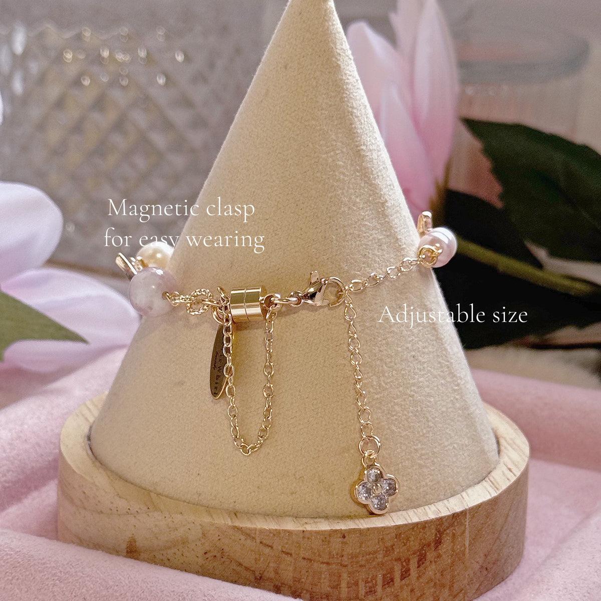 ROSIE Chain Bracelet in Flower Agate, Pink Lepidolite & Freshwater Pearl